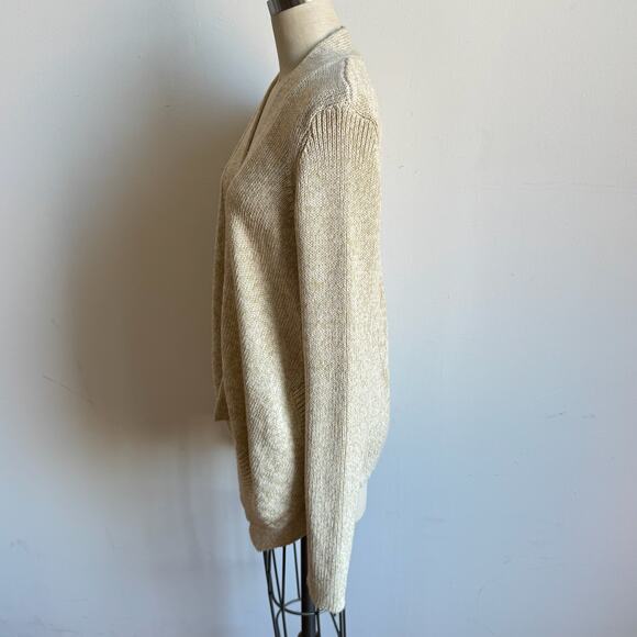 DIANE VON FURSTENBURG Fausta Drop Down Cardigan Sweater Ivory Gold Metallic Knit - Picture 6 of 10